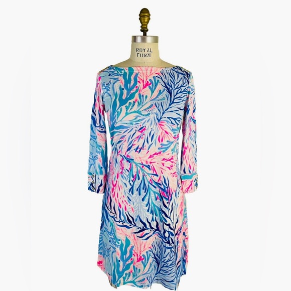 Lilly Pulitzer Dresses & Skirts - Lilly Pulitzer UPF 50+ SOPHIE DRESS Crew Blue Tint Kaleidoscope Coral Sz XL